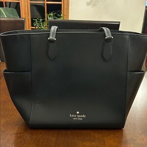 kate spade Black Leather Tote with Side Pockets